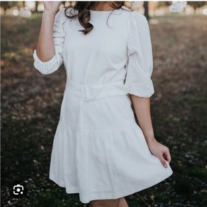 Ann Taylor White Linen Long Sleeve Dress 0